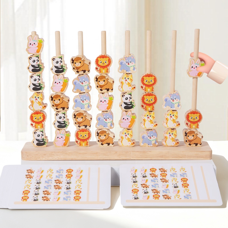 StarQmi Wooden Colorful Animal Beads Counting Rack Early Education Color Matching Toy Eco-friendly Non-toxic Math Toy Unisex 2-4