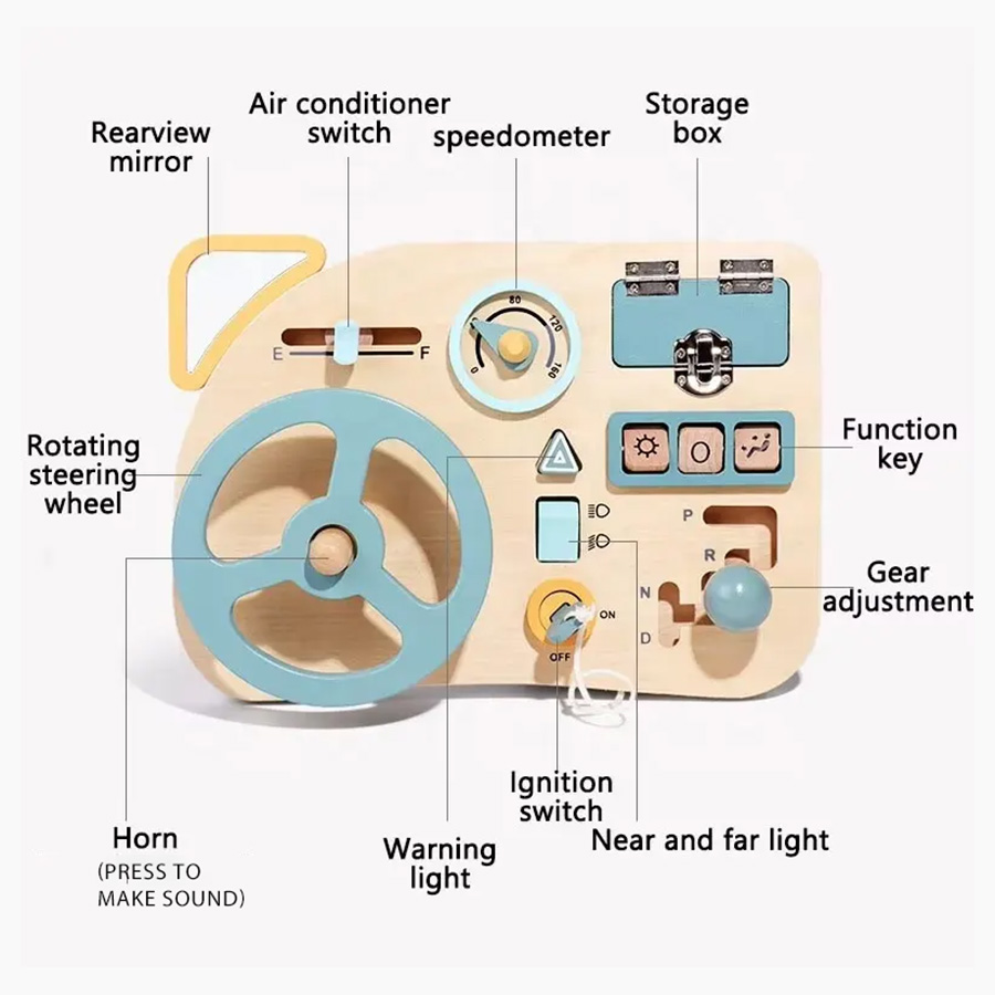 New Designed Wooden Simulate Driving Steering Wheel Busy Board Montessori Early Education Driver Pretend Play Toy Set