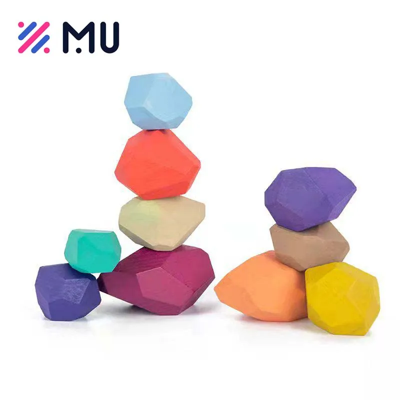 20PCS Rainbow Sorting Building Blocks Kids Stacking Rocks Balancing Wooden Stone Toys