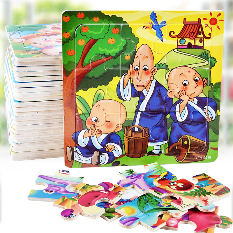 Custom Wooden 9 Pieces Cartoon Animal Baby Montessori Educational Learning Jigsaw Puzzles Board Games Toys for Kids Boys Girls