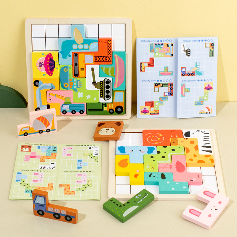 Wooden Logic Puzzle Game Set for Children 3D Shape Puzzle Hand Eye Coordination Training Toy for Boy Girl Baby Child Puzzles