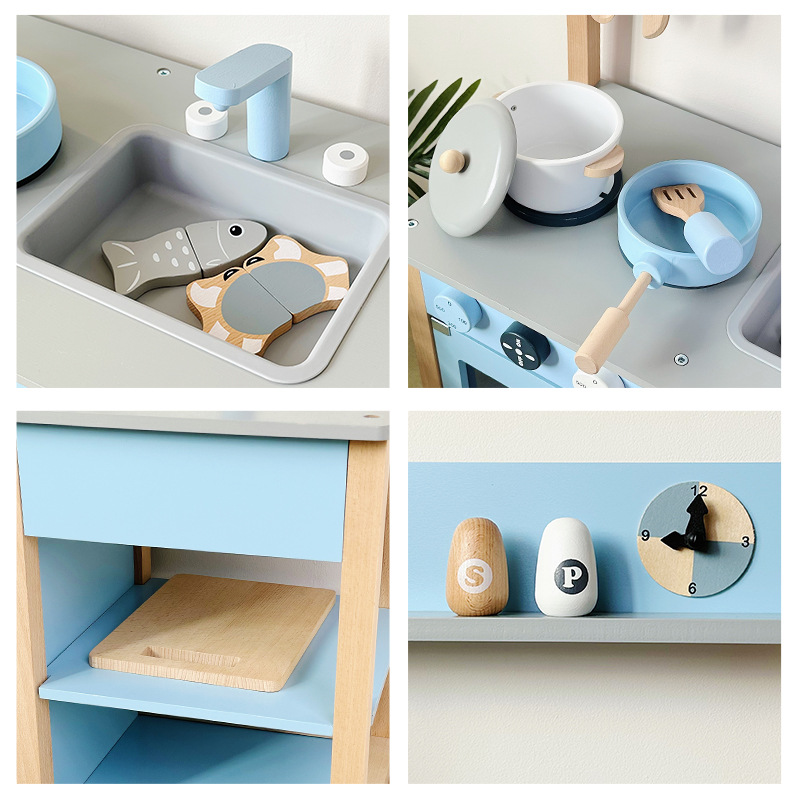 New Arrival Wooden Kids Artificial Mini Kitchen Baby Play House Simulation Cooking Suit Toy