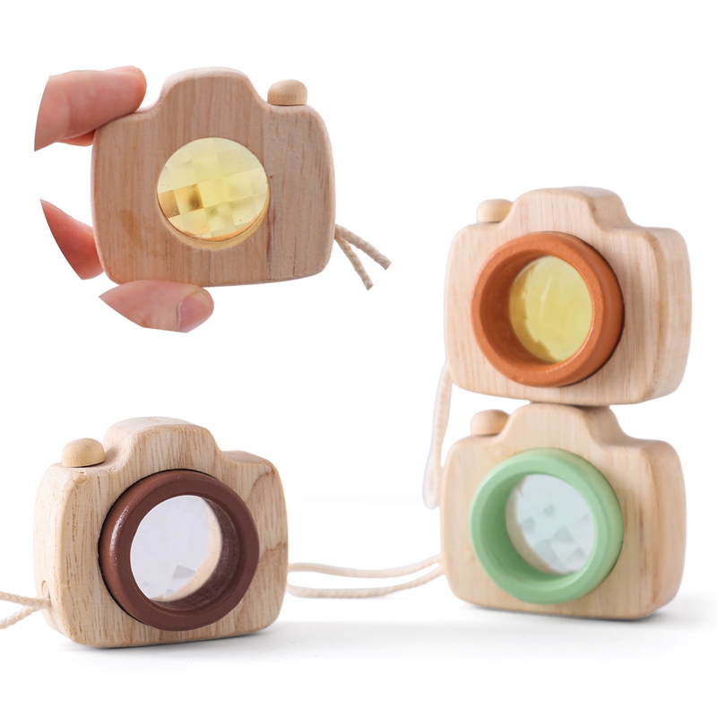 Mini Wooden Camera Toy for Kids Shatterproof PMMA Bee Eye Magic Kaleidoscope Toy Montessori Sensory Pretend Play Roleplay Camera