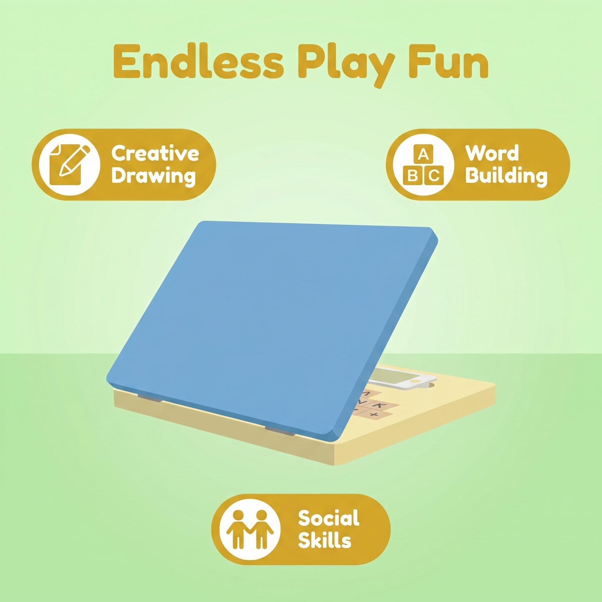 Wooden Laptop Style Drawing Board Pretend Play Toy with Complete Office Accessories for Kids Early Educational Role Play