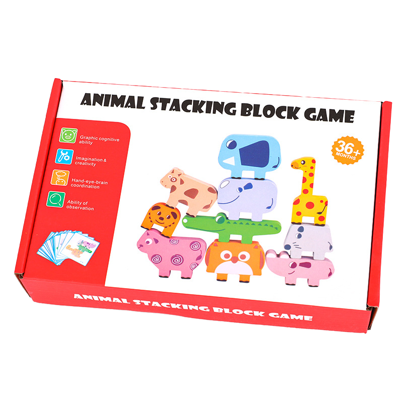 Cross-Border CPC Animal Stacking Wooden High Building Blocks Early Educational Toys for Children Balance Stacking Board Game