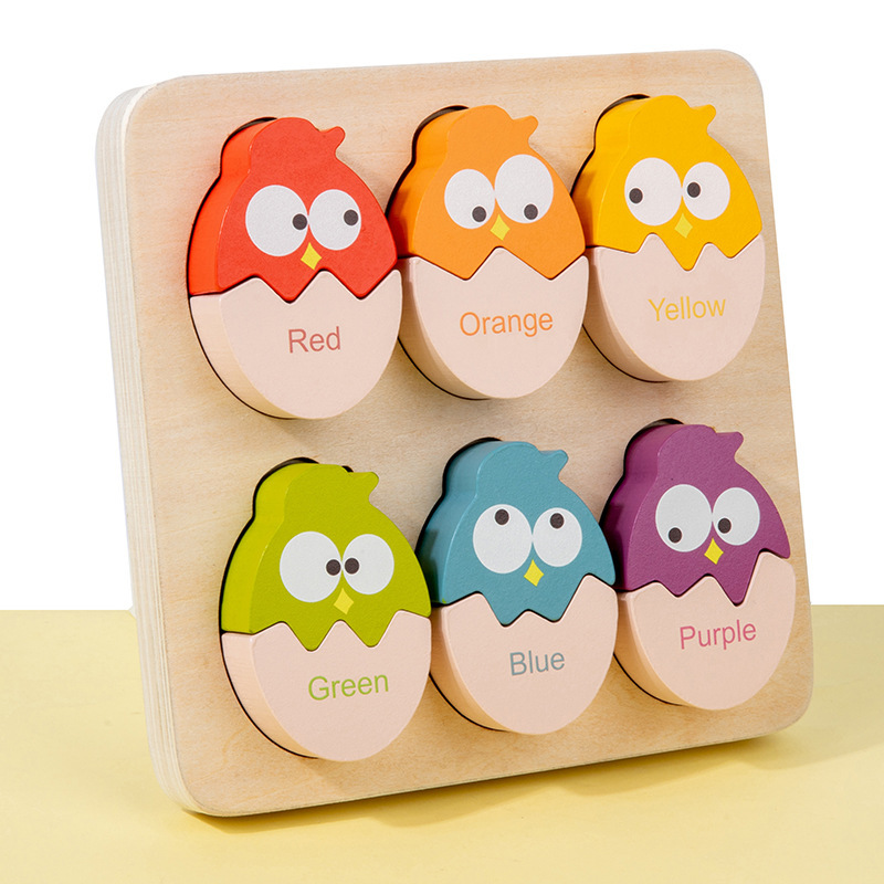Factory Montessori Educational Toys Color Recognition Matching Game 3D Eggs Shape Eco-friendly Wooden Jigsaw Puzzle 50 Pieces