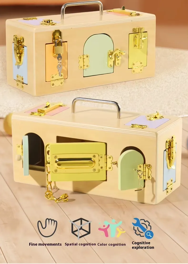Montessori Busy Board Sensory Toy Wooden Lock Box Details