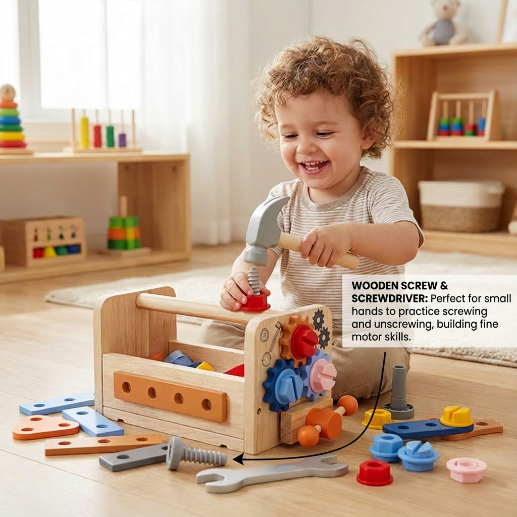 Wooden Montessori Toy Educational Learning Toy Maintenance Toolbox Set for Toddlers Kids Learning Ages 3-6