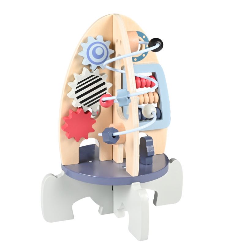 Stem Developmental Birthday Gifts Baby Space Model Toy Rocket Bead Maze Wooden Toys Activity Cube