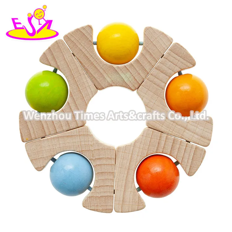Montessori Baby Fine Motor Skill Wooden Ball Wheel Clutching Toy with Bells W07K025