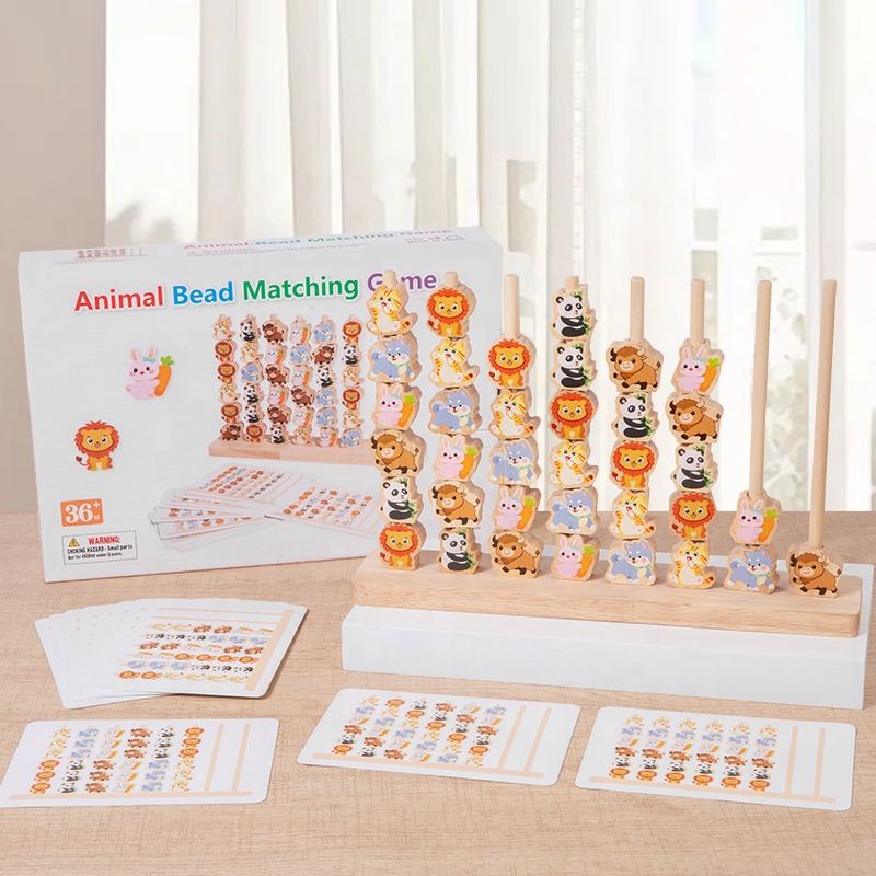 StarQmi Wooden Colorful Animal Beads Counting Rack Early Education Color Matching Toy Eco-friendly Non-toxic Math Toy Unisex 2-4