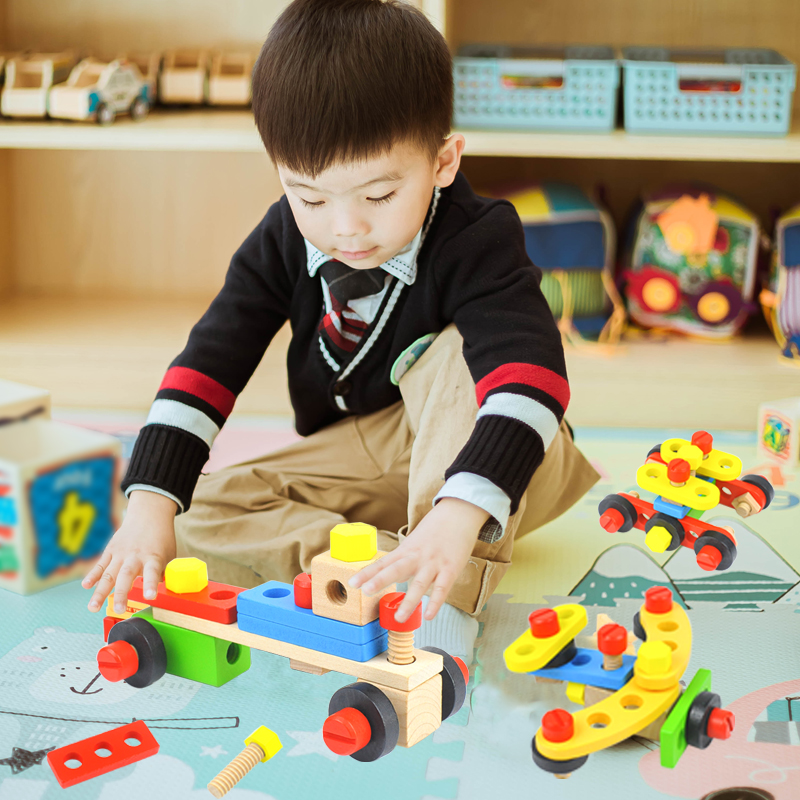 CPC/CE Wooden Toddler Tools Set Including Tool Box &amp; DIY Stickers, 69pcs Montessori Educational STEM Construction Toys