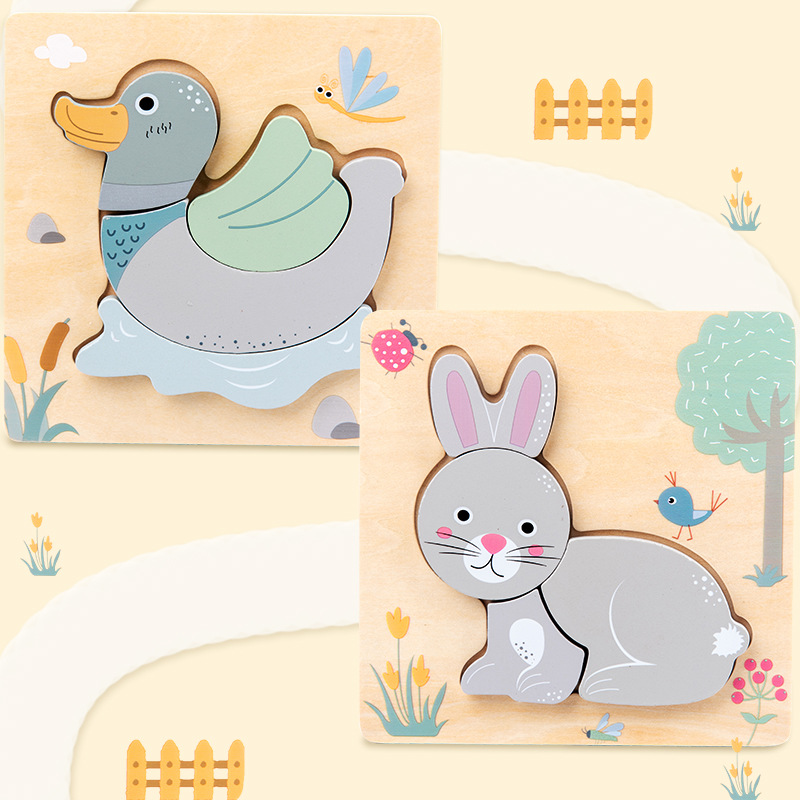 Children's Creative 3D Wooden Puzzles Early Learning Educational Cartoon Animals Puzzle Game Kids Intelligence Toy