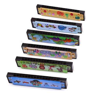 Wholesale Wood Harmonica Kid Wooden Painted Harmonica Wooden Musical Instrument Toys Cartoon Harmonica