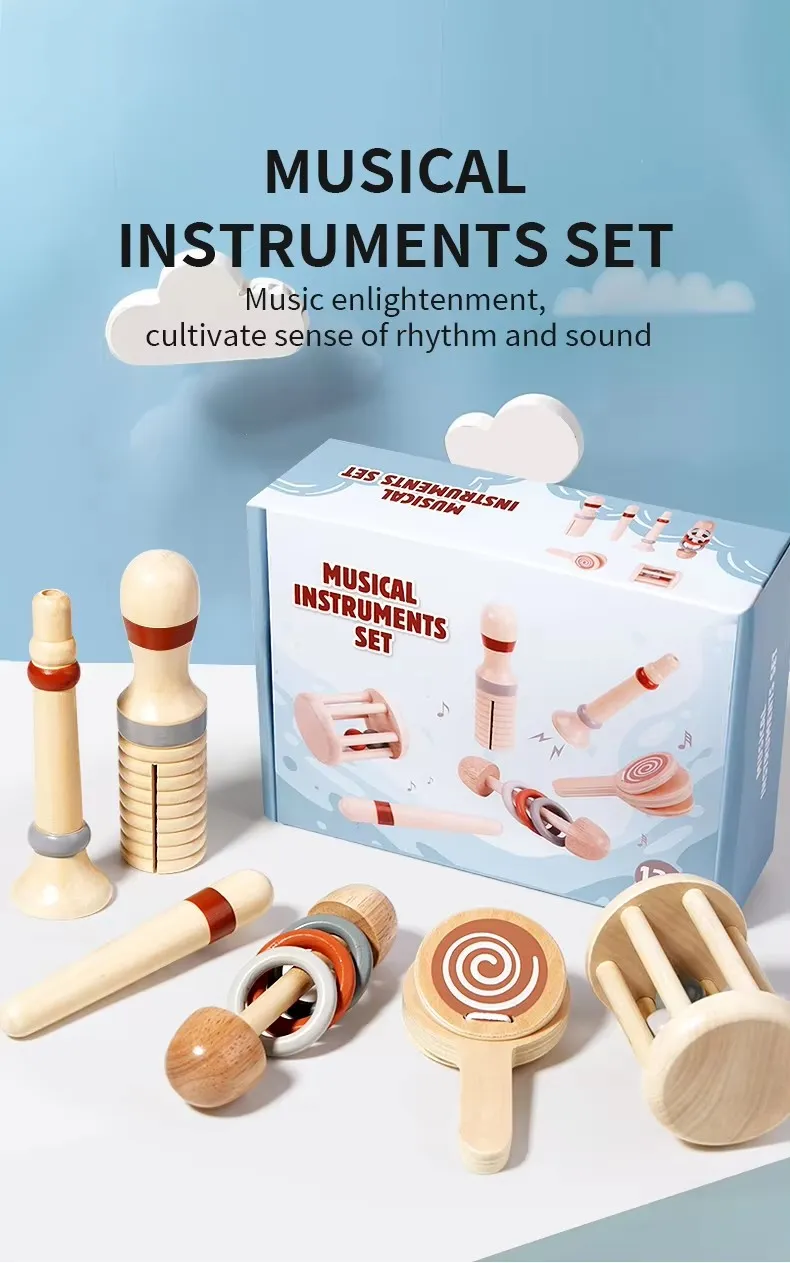 Wooden Musical Instruments Set Education Sensory Kids Wooden Music Toy