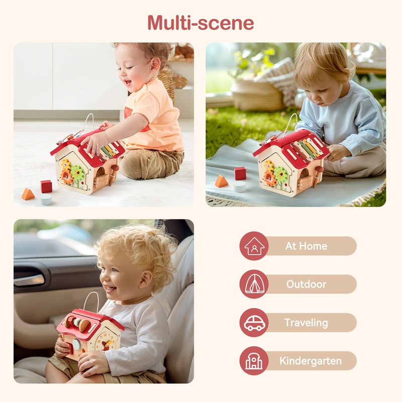 Montessori Early Education Eco-friendly Wooden Activity Cube for 5 to 7 Years Sensory Toy and Fine Motor Skills Development
