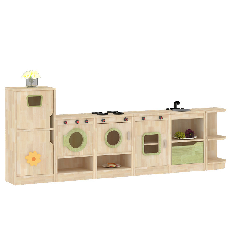 Children Role Play Games Educational Wooden Kitchen Cabinet Pretend Cooking Food Toys