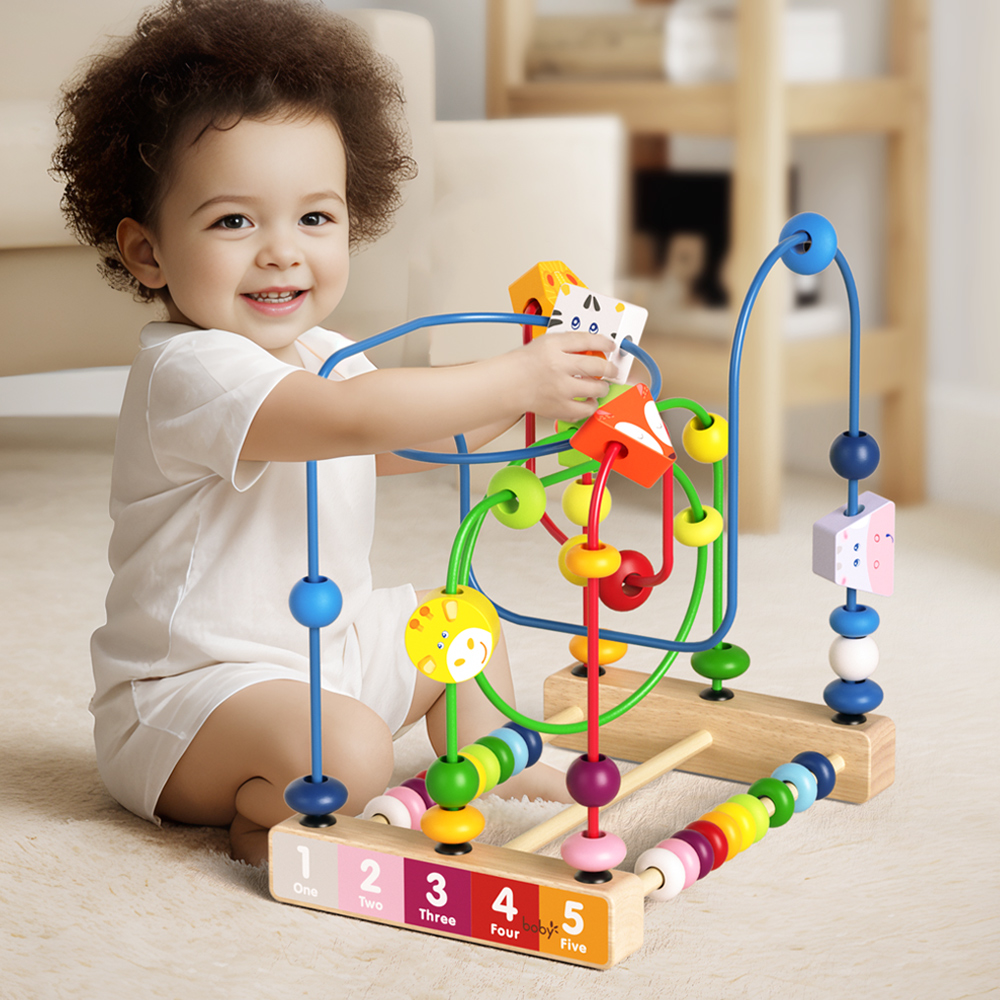 Wooden Animal Bead Maze Toy Geometric Wire Roller Montessori Educational Toys for Toddlers Kids Wholesale Ready to Ship in Stock