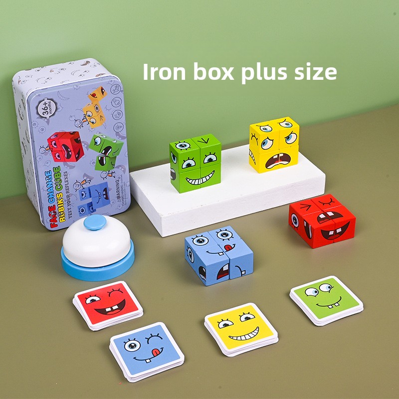 HURREE Large Eco-friendly Wooden Box Face-Changing Feature Preschool Kids' Educational Board Game Toy Cube Building Blocks