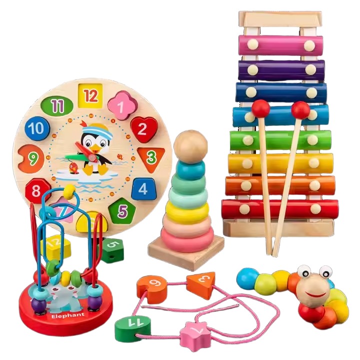2025 Matching Stacking Building Block Puzzles Clock Musical Instrument Game Montessori Educational Learning Toys Sets for Kids