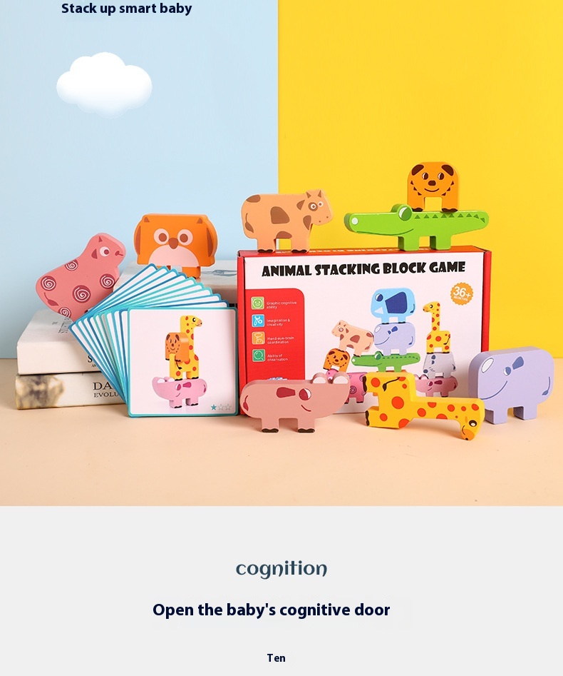 Cross-Border CPC Animal Stacking Wooden High Building Blocks Early Educational Toys for Children Balance Stacking Board Game