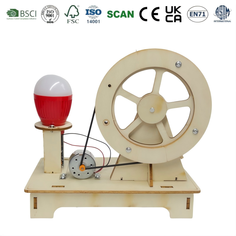 Wooden Kids DIY Hand Crank Generator Toy STEM Educational Physics Science Assembly Toy for Children