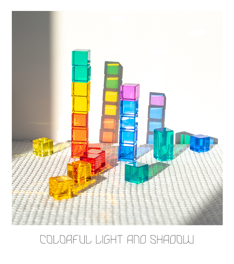 JET Montessori Toys Acrylic High-transparency Building Blocks Cube Shaped Rainbow Wooden Blocks Stacking Toys Educational Toys