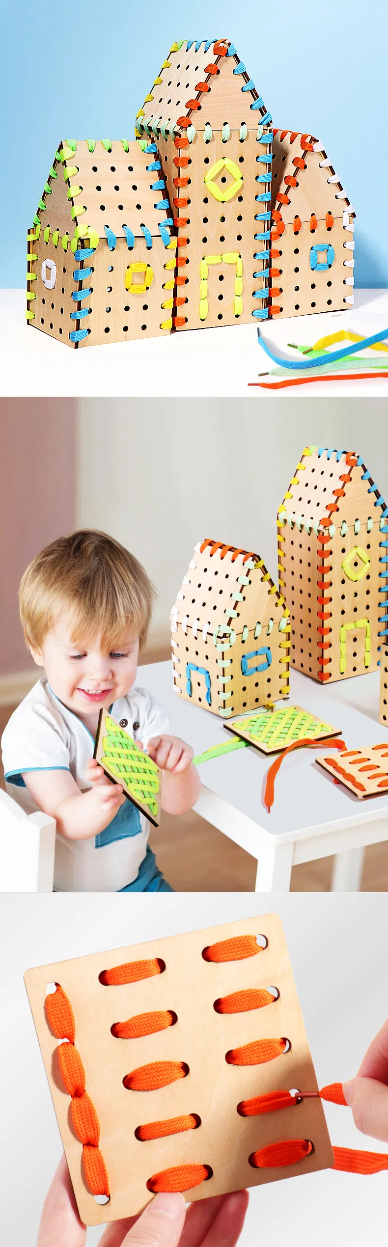 Wooden Fine Motor Skill Lacing Toddler Play Educational Toy