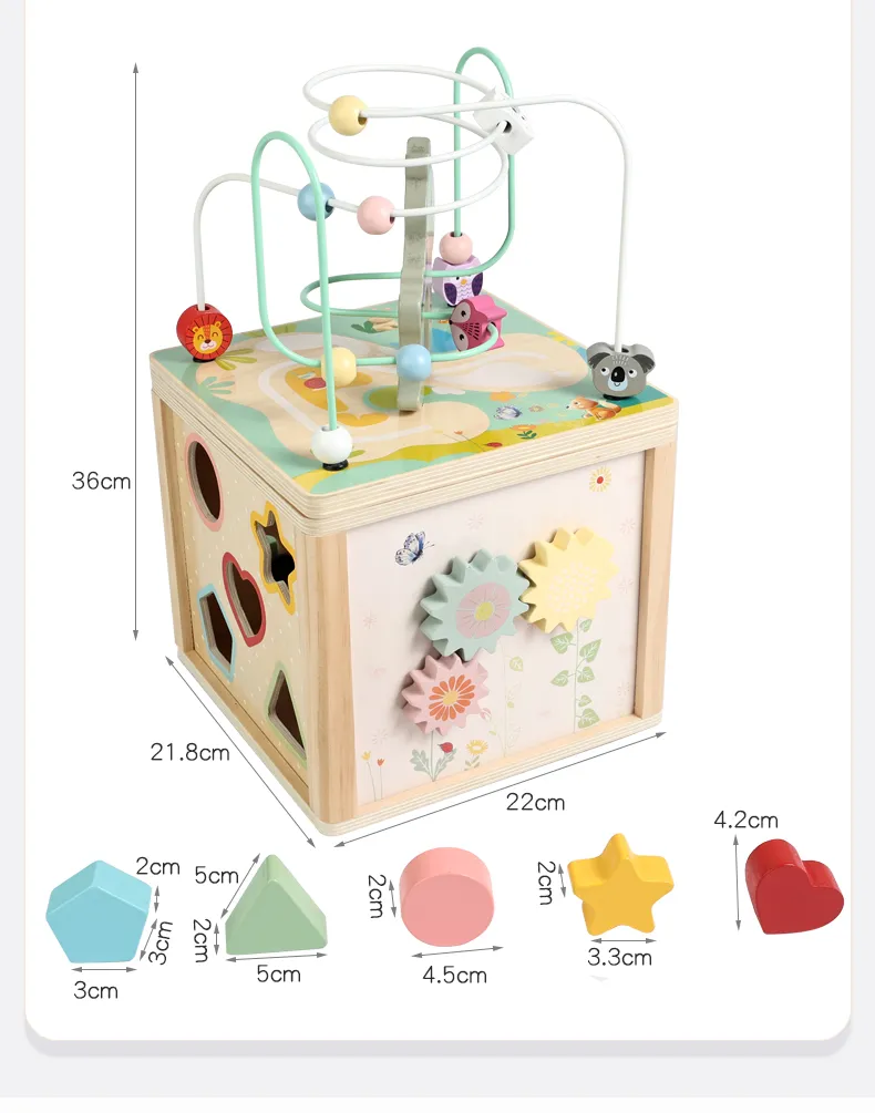 Wooden Activity Cube Bead Maze Toy for Toddlers Fine Motor Skills Development