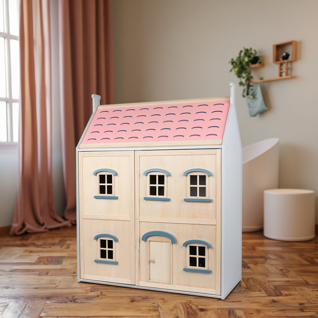 Luxury 4 Rooms Pretend Play Children Educational Toys Wooden Castle Villa Doll House Playground Play Princess House Set Wood OEM