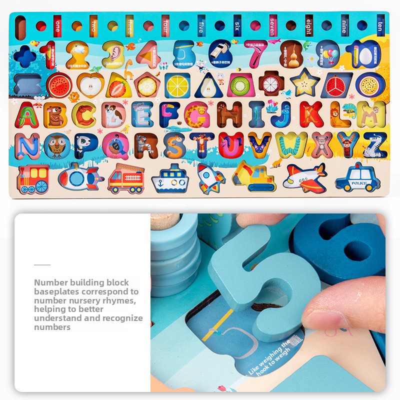 Custom Logo Wooden 3D Number Alphabet Puzzle Board Montessori Educational Toy Counting Matching Game for Kids Ages 2-13