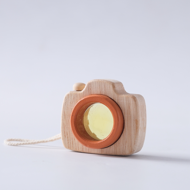 Mini Wooden Camera Toy for Kids Shatterproof PMMA Bee Eye Magic Kaleidoscope Toy Montessori Sensory Pretend Play Roleplay Camera