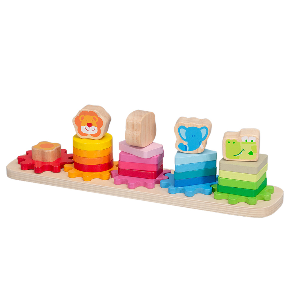 Montessori Wooden Sensory Toys for Kids 1-2 Years Educational Gear Shape Sorting Stacker