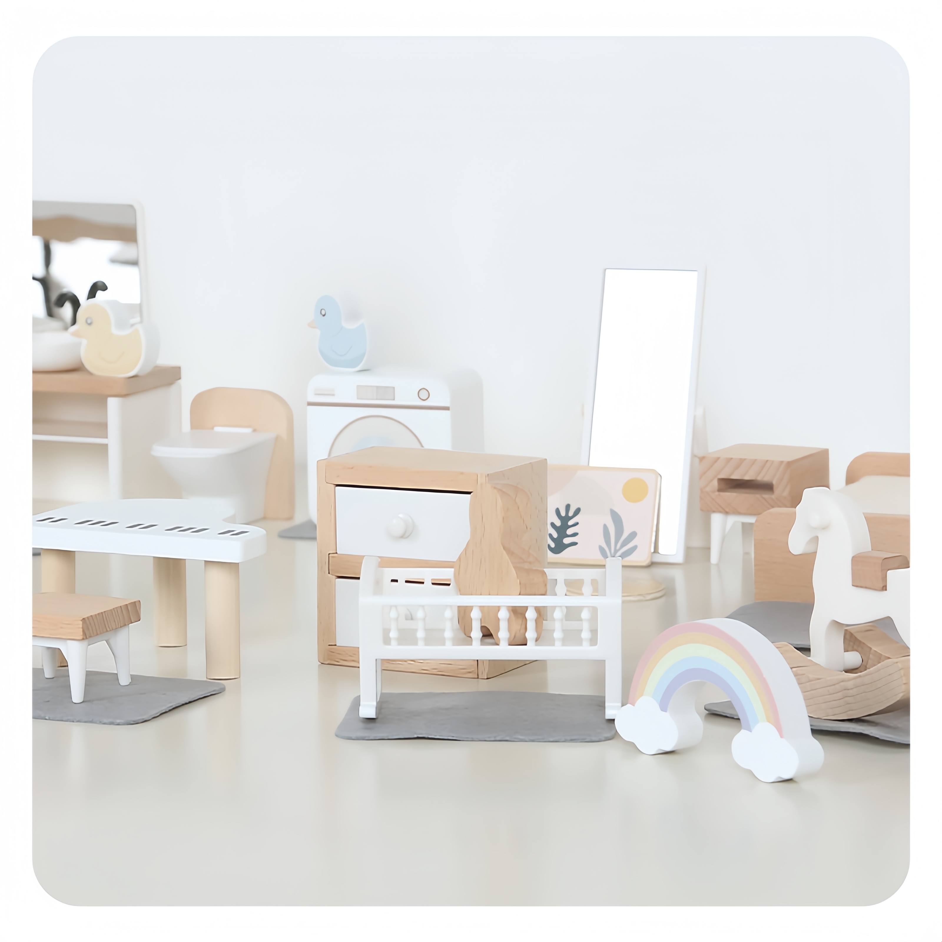 Children Role Play Toy Pretend Mini Wooden Kitchen Toys Simulation Kids Doll House Bathroom Bedroom Wooden Furniture Toys