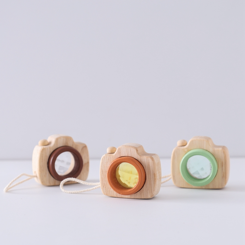 Mini Wooden Camera Toy for Kids Shatterproof PMMA Bee Eye Magic Kaleidoscope Toy Montessori Sensory Pretend Play Roleplay Camera