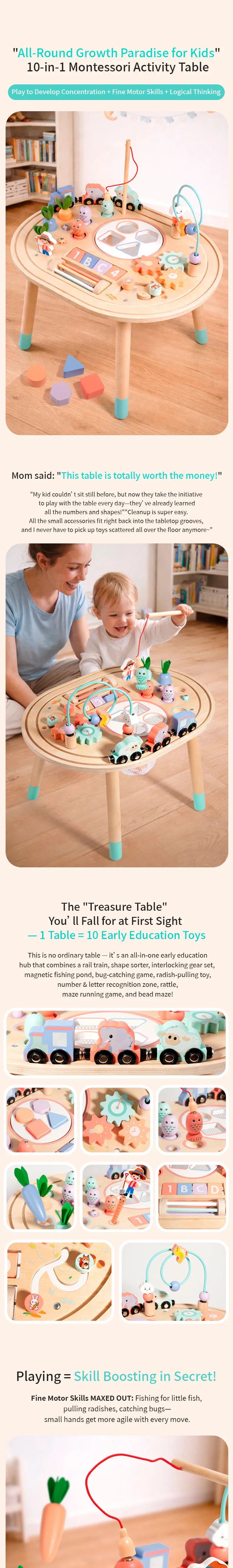 Toddler Fine Motor Skill Development Wooden Montessori Activity Table Educational Toy