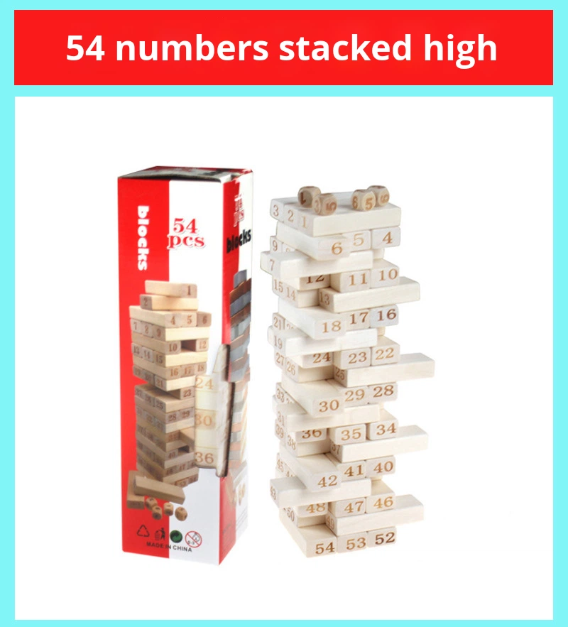 Wooden Educational Toy Primary Color 54-Piece Large Stacking Blocks Desktop Game Block Set Baby Color Box Packaging