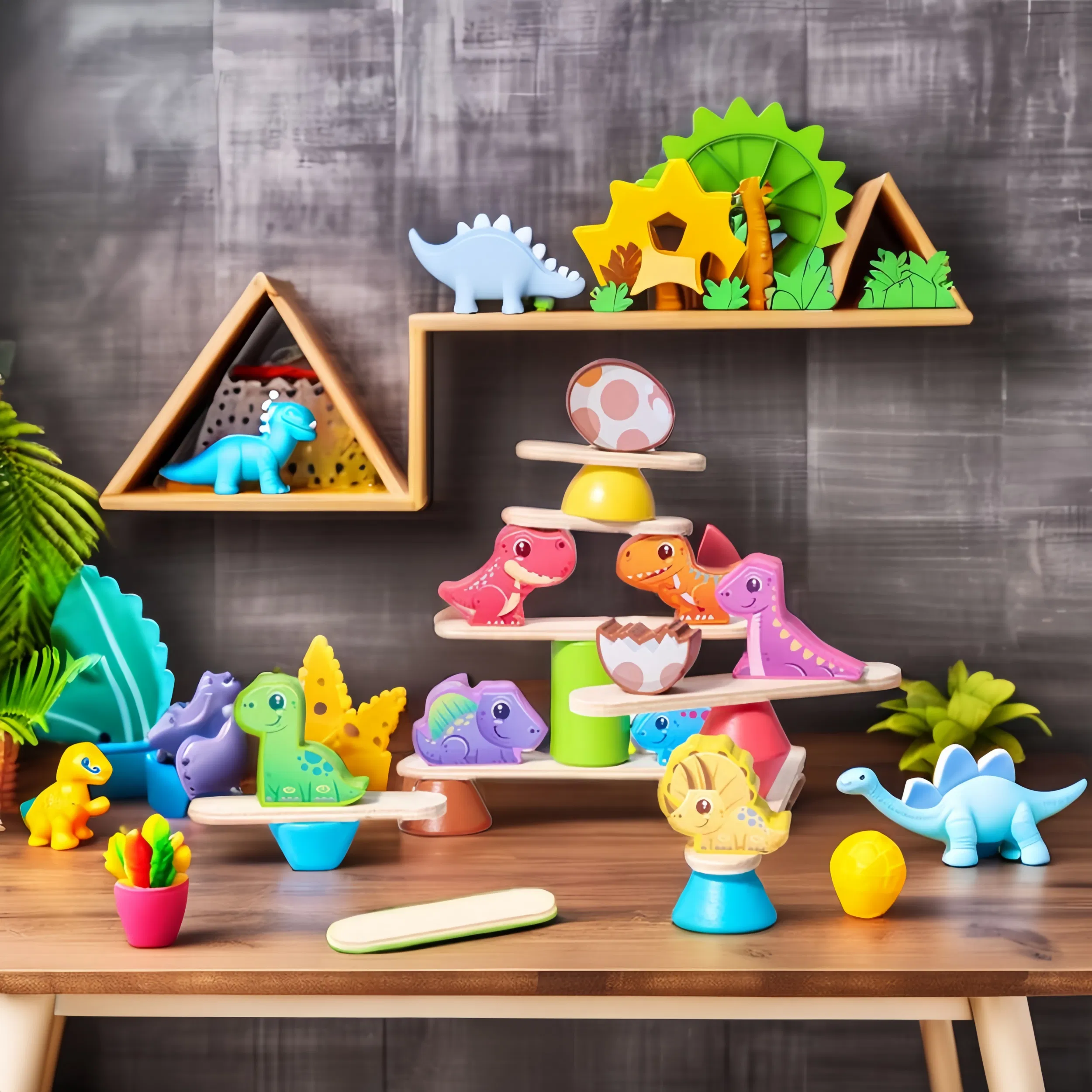 Wholesale Colorful Wooden Dinosaur Balance Stacking Game for Children's DIY Toy