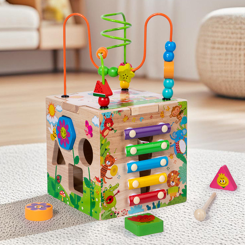 Wholesale Kids Educational Circles Bead Islamic Wooden Activity Cube Baby Islamic Toys