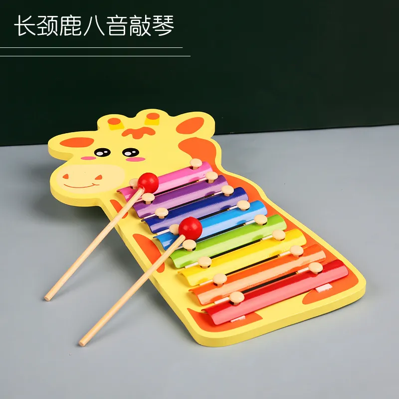 Kids Educational Hand Knocking Piano 8 Tones Musical Instruments Cartoon Animals Wood Xylophone Toy