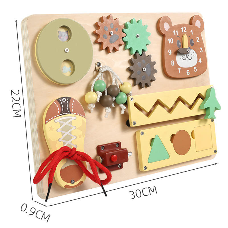 Montessori Diy Wooden Accessories Busy Board Portable Travel Sensory Learning Toy for Early Education 3+ Kids Daily Play Q&amp;M
