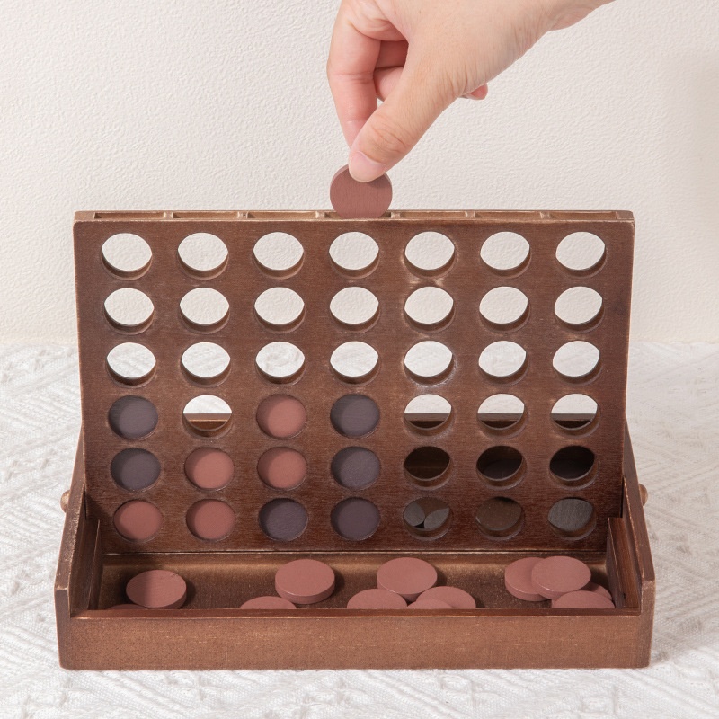 High Quality Wooden 4 Row Game 3D Color Boxed Strategy Board Game Thinking Training Parent-child Interactive Educational