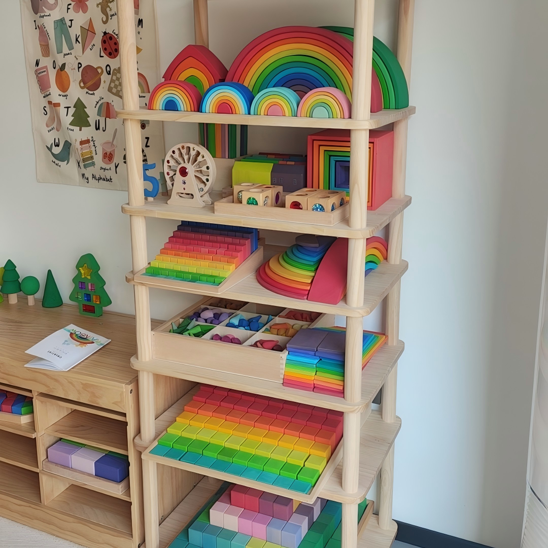 Grapat Waldorf Inspired Wooden Toys Grimms Hand Painted Rainbow Puzzle Building Block Set Montessori Educational Toys for Kids