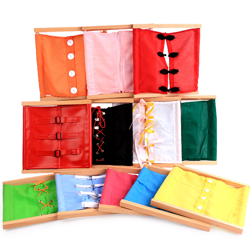 Montessori Wooden Dress Learning Boards Educational Learning Tools Intelligent Development Toy Shoe Lacing Dressing Frame