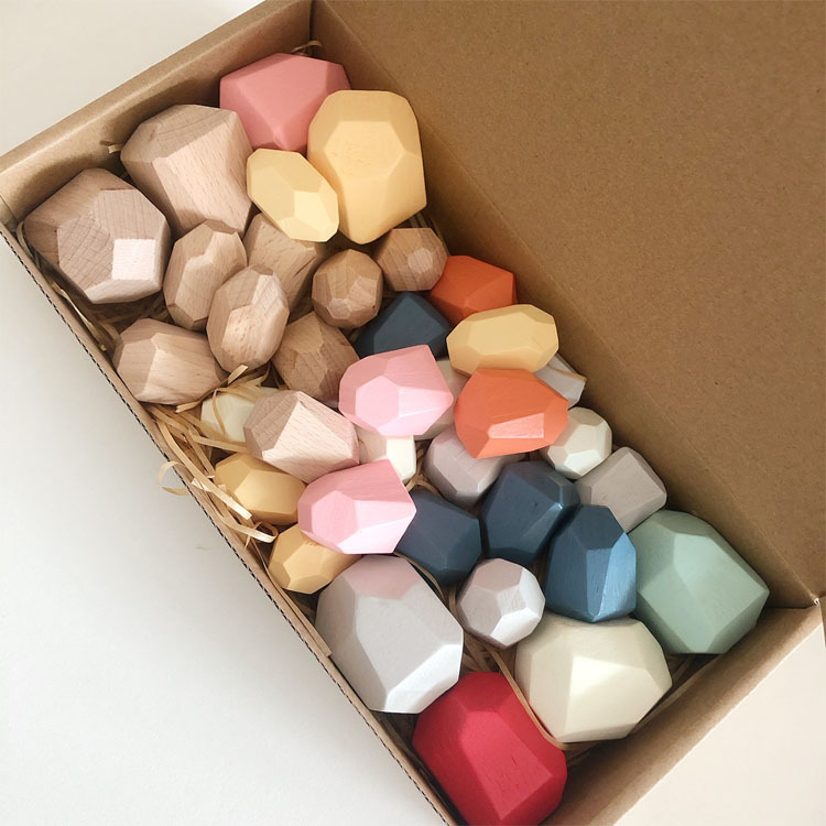 20PCS Rainbow Sorting Building Blocks Kids Stacking Rocks Balancing Wooden Stone Toys