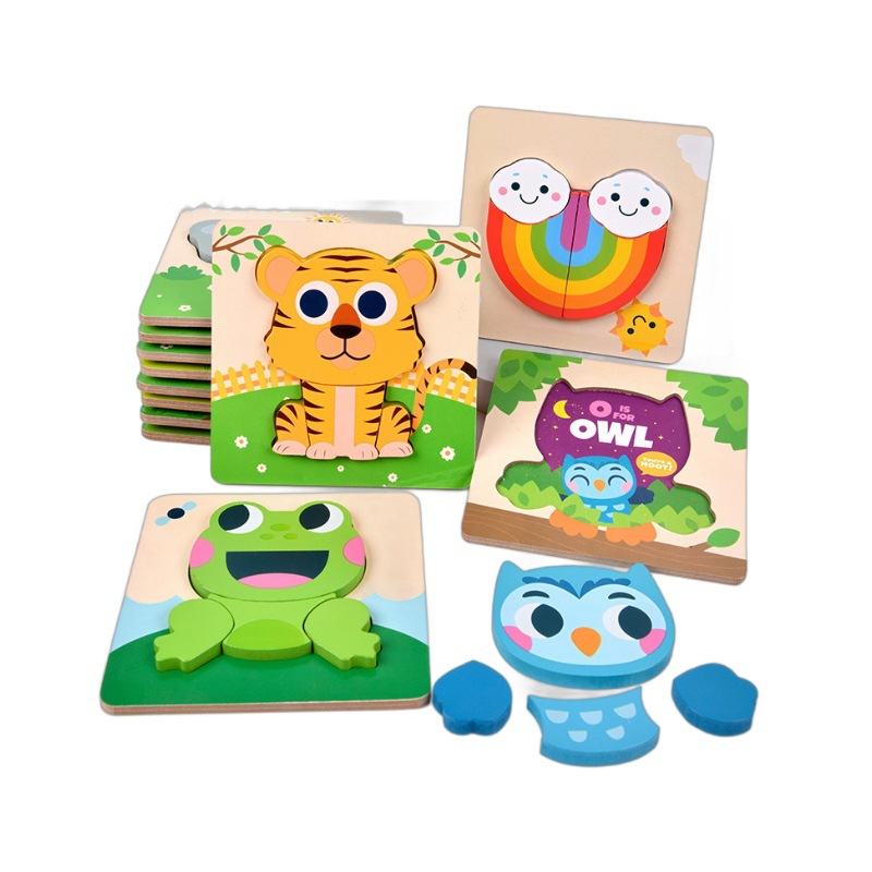 3D Wooden Animal Puzzle Baby Kids Toy Early Learning Preschool Educational Gift Game Wooden Jigsaw Puzzles Set for Kids