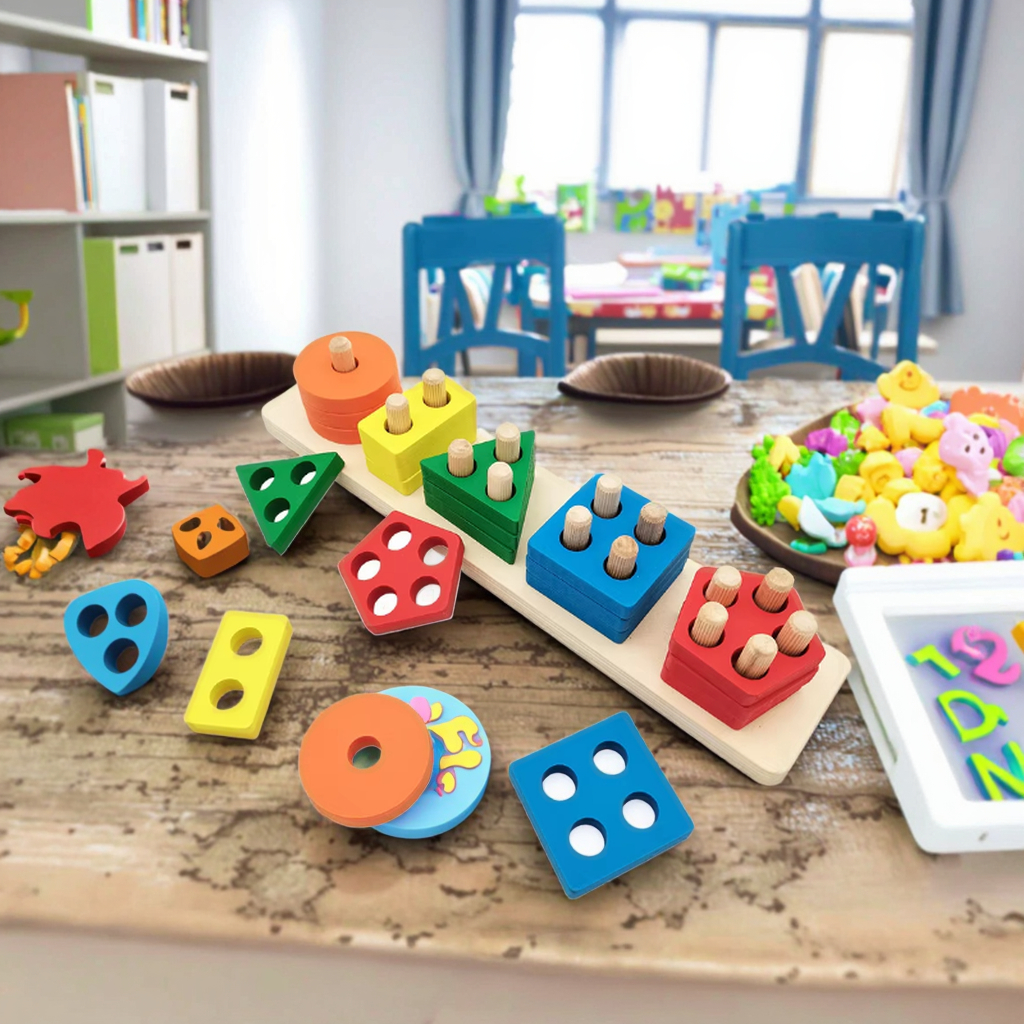 Montessori Wooden Toys for 1-3 Years Old Boys Girls Toddlers Color Recognition &amp; Stacker Shape Sorter Wooden Toy Learning Puzzle