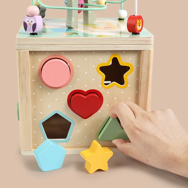 Wooden Activity Cube Bead Maze Toy for Toddlers Fine Motor Skills Development