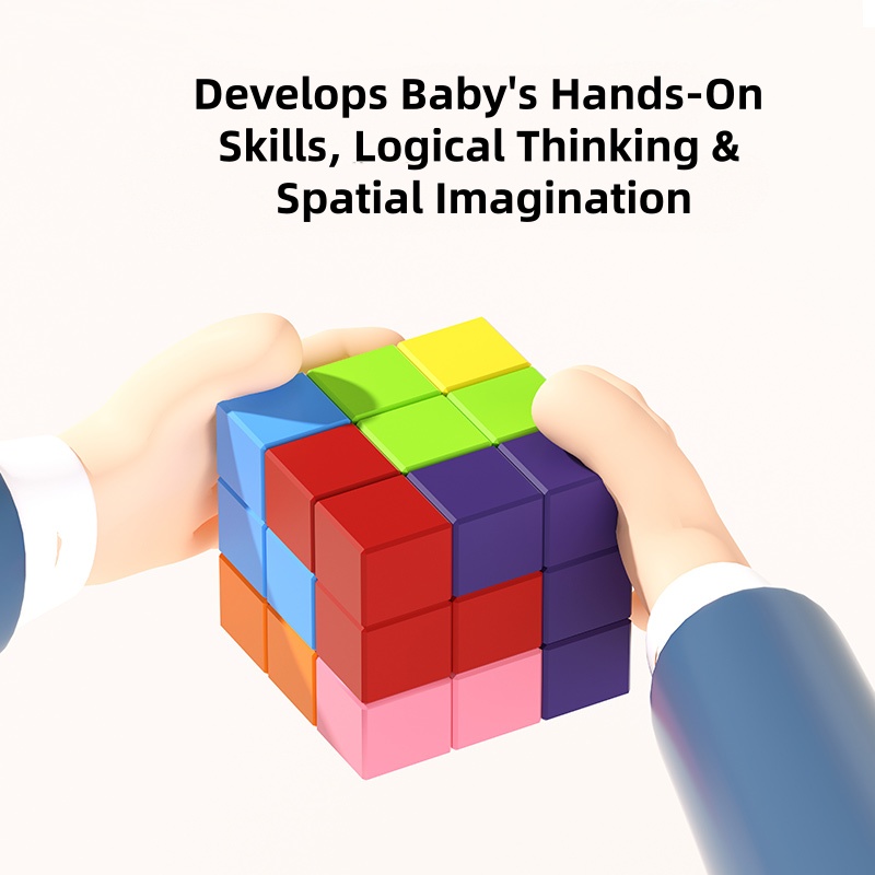 Montessori Children's 3D Spatial Thinking Building Blocks - 3D Cubes for Construction and Puzzle Play (Wooden Toy)
