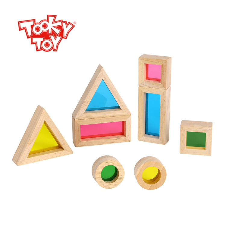 Wooden Montessori Toys Sensory Rainbow Stacking Acrylic Building Blocks Set